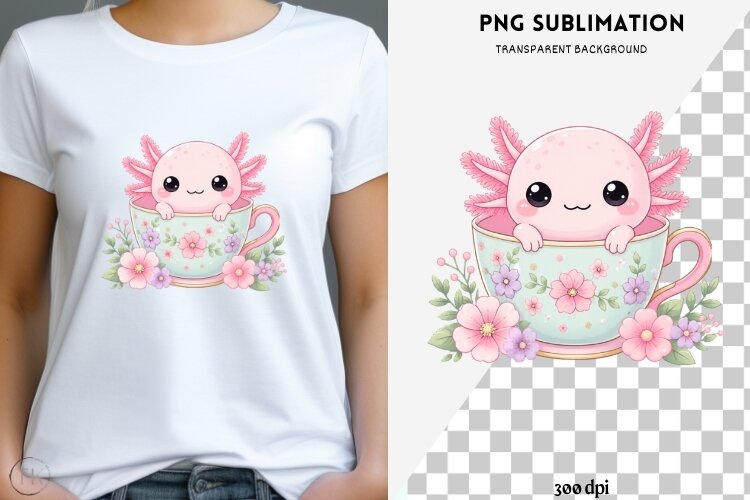 Pastel kawaii axolotl png design for T-shirts example image 1