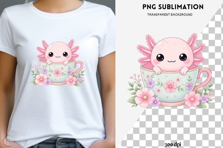Pastel kawaii axolotl png design for T-shirts