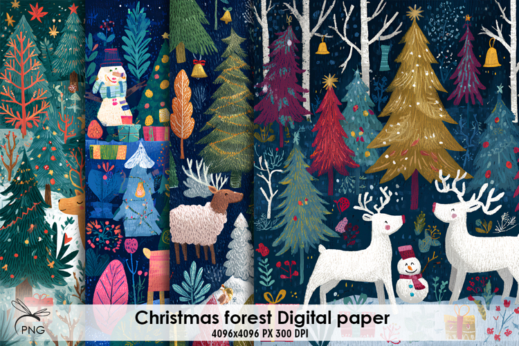 Christmas forest digital paper, background clipart