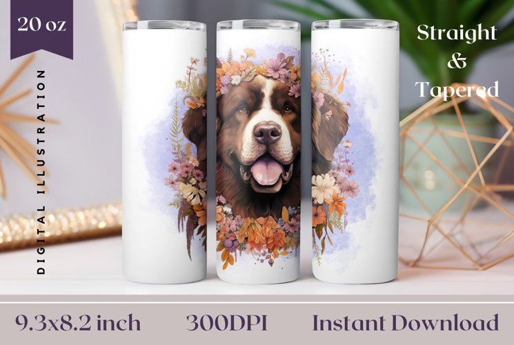 Watercolor Dog Tumbler Wrap, Newfoundland Dog Tumbler Wrap