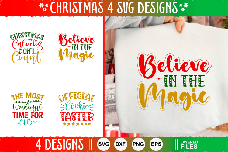4 Christmas SVG Designs, Christmas SVG Cut file design