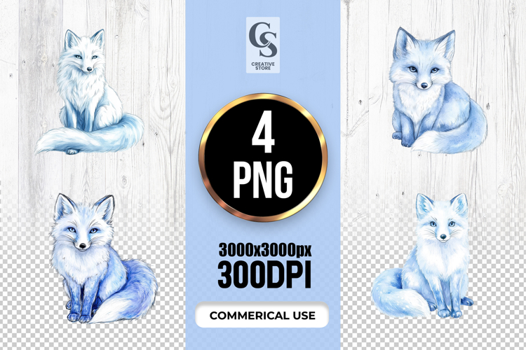 Watercolor Arctic Fox Clipart Sublimation PNG