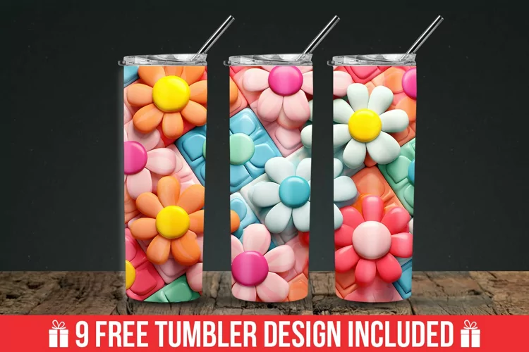 3d Colorful Flowers Tumbler Wrap Design