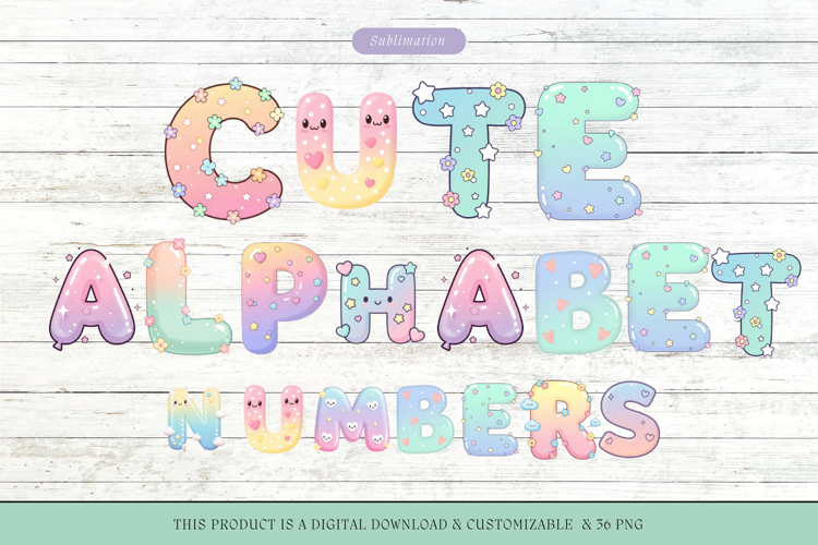 Cute Pastel Alphabet Letters & Numbers,Kawaii Floral Heart