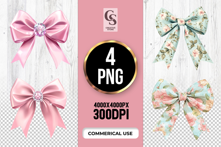 Elegant Floral Ribbon Bow Clipart Sublimation PNG