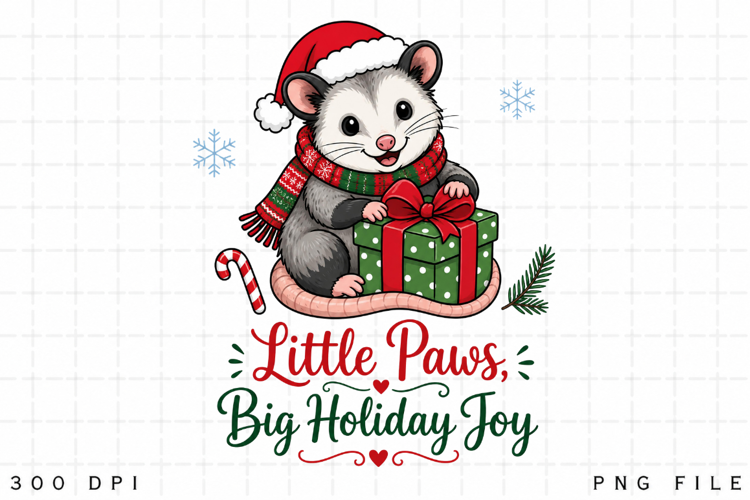 Cute Christmas Opossum PNG Clipart, Little Paws Big Holiday