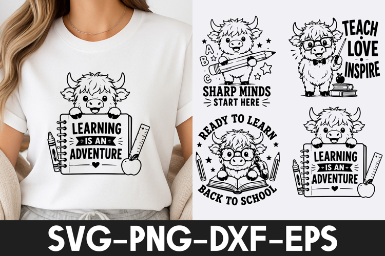 Highland Cow Teacher Back to School SVG PNG