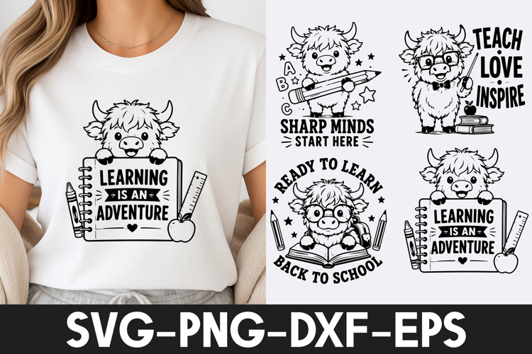 Highland Cow Teacher Back to School SVG PNG