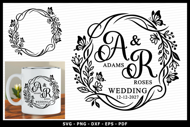 Wedding Floral frame SVG, Family Initial Monogram Name Sign