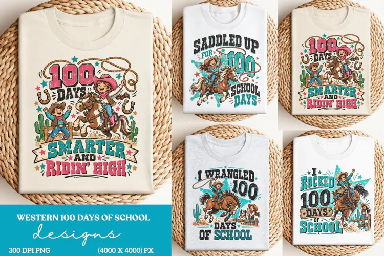 100 Days Smarter Western School PNG, Cowgirl 100 Days of Sch