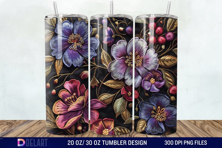 3D Embroidery floral Tumbler Wrap example image 1