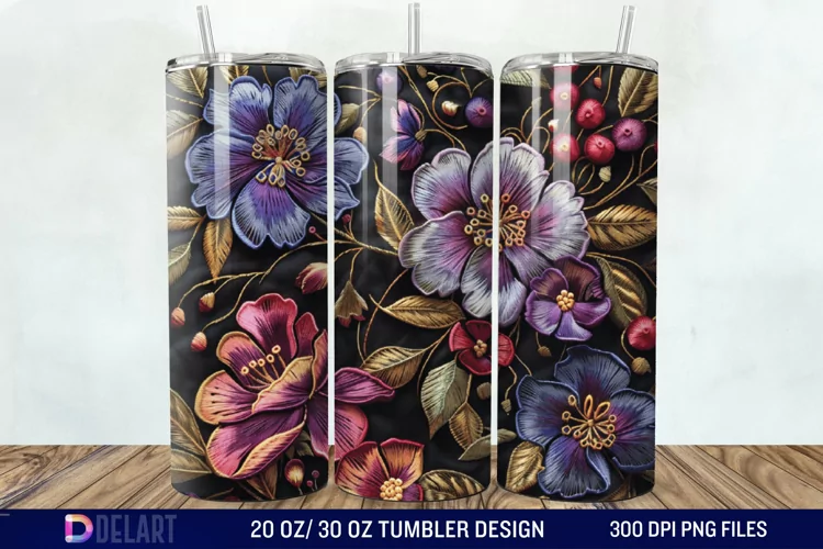 3D Embroidery floral Tumbler Wrap