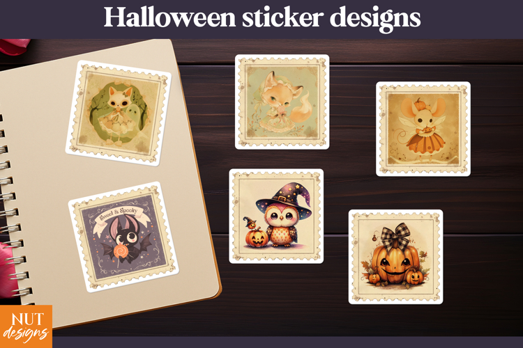Vintage Halloween Stickers Cute Halloween post stamps