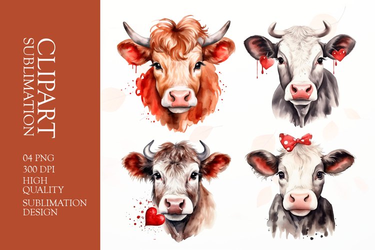 Watercolor cow head clipart sublimation png