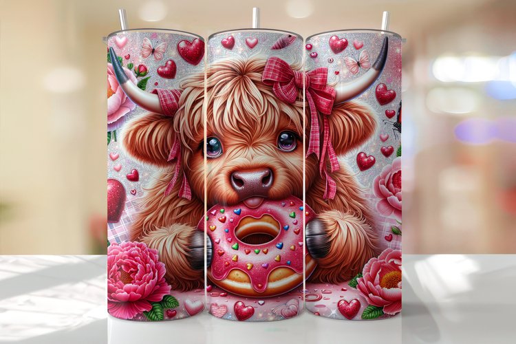 Highland Cow Valentines Day Tumbler Wrap Sublimation Design