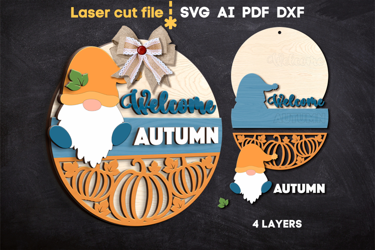 Autumn Gnome Welcome SVG laser cut files for Glowforge