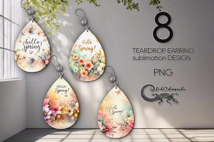 Watercolor Spring | 8 Sublimation Teardrop earring designs