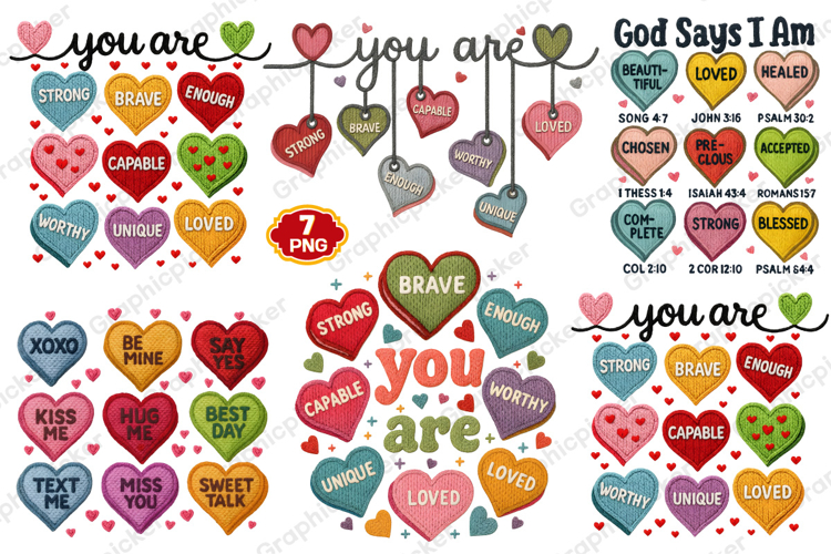 Crochet Valentine Candy Heart PNG, Faux Yarn You Are Enough