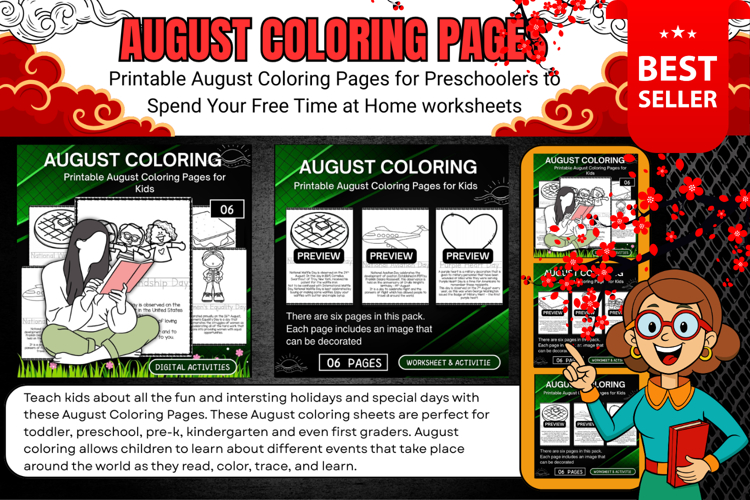 Printable August Coloring Pages for Kids back to school