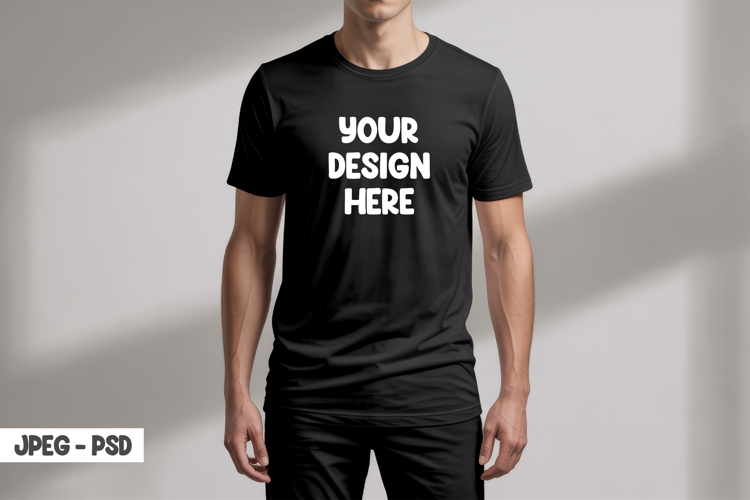 Black T-Shirt PSD Mockup Standing View