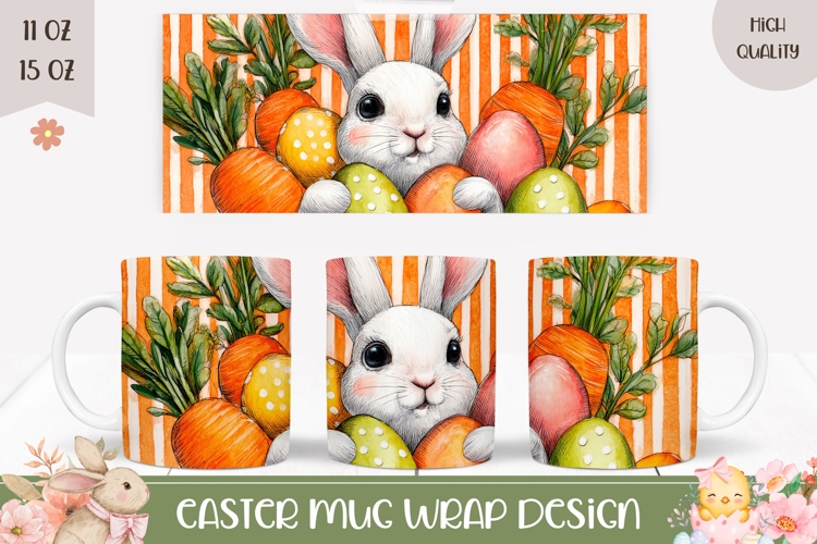Easter Bunny Mug Wrap, Cartoon Carrot Mug Sublimation
