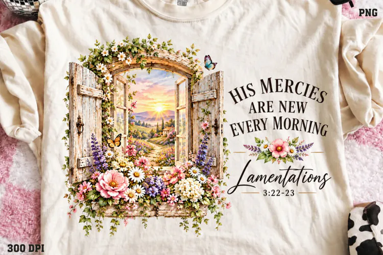 I Woke Up to Mercy Christian Shirt PNG, Floral Garden Gate C