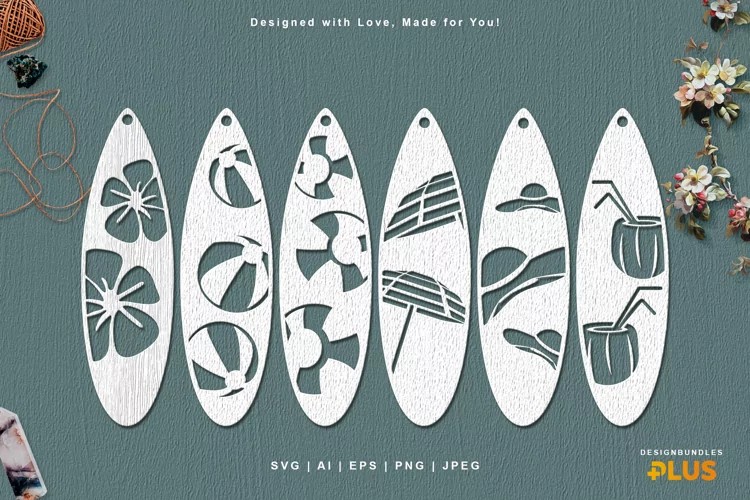 Decorative Surfing Boards Cut File, Hanging Decoration Set