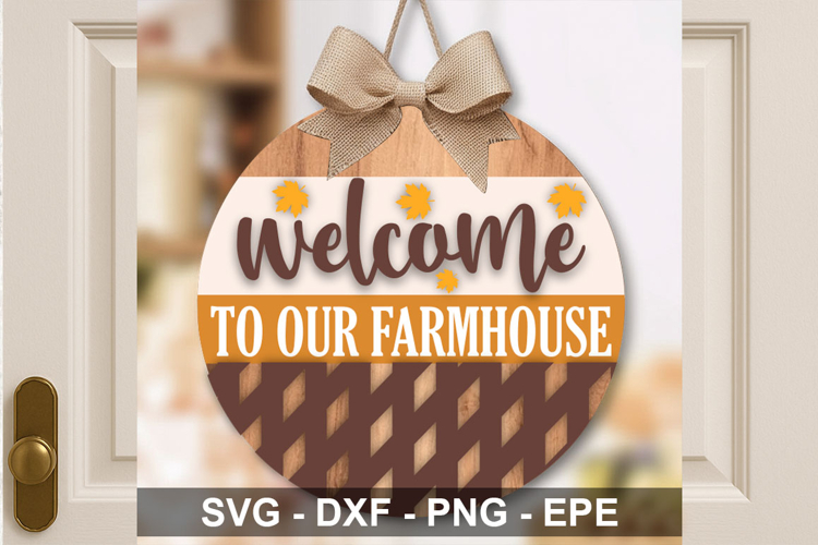 Farmhouse Fall Welcome Sign SVG | Round Door Hanger Design