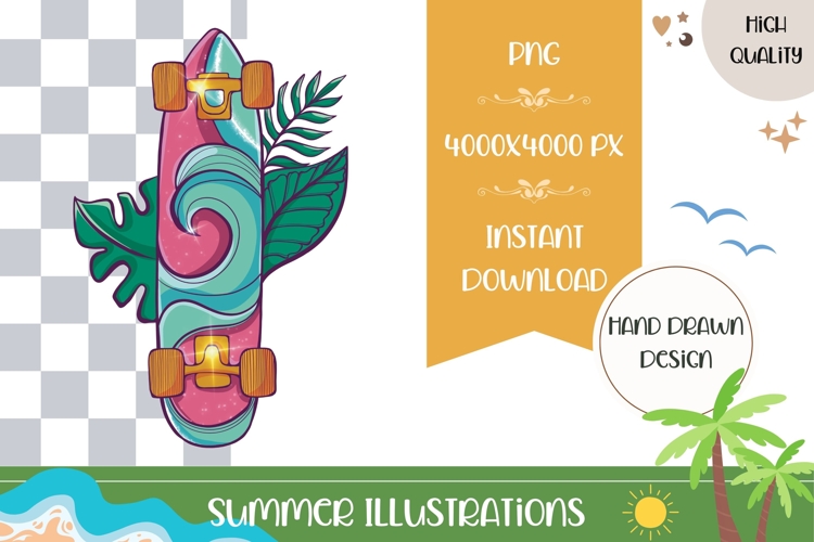 Hand Drawn Skateboard Illustration, Cartoon Skateboard PNG