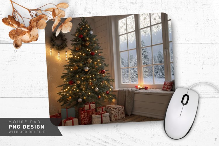 Cozy Christmas Morning with Tree and Gifts Mouse Pad PNG