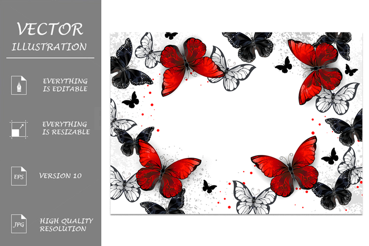 Red butterflies on white background