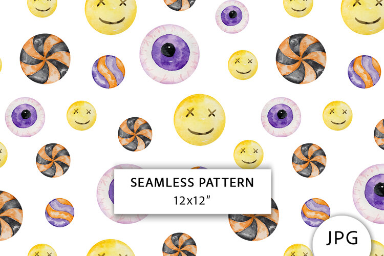 Watercolor Halloween Seamless Pattern example image 1