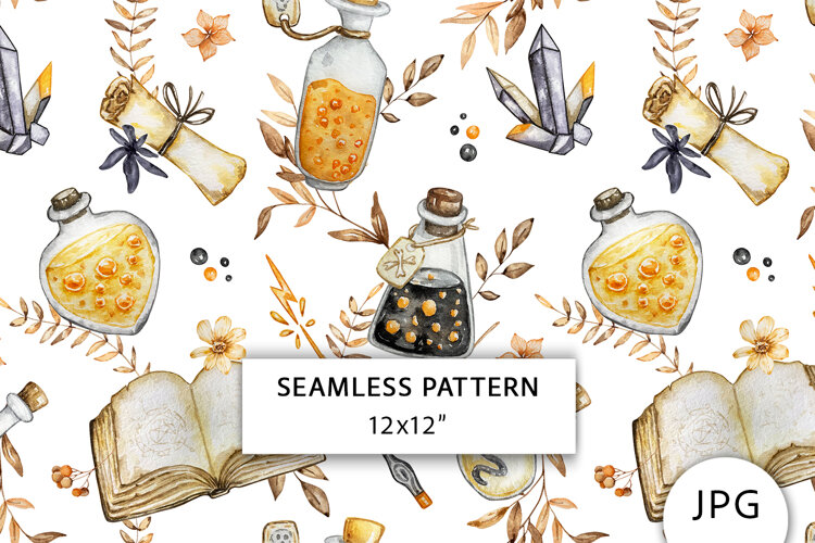 Watercolor Halloween Seamless Pattern example image 1