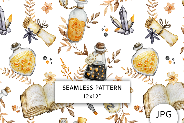 Watercolor Halloween Seamless Pattern