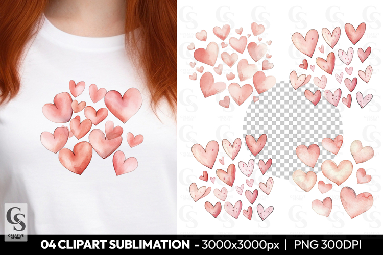 Watercolor Heart Shapes Cute Clipart Sublimation PNG