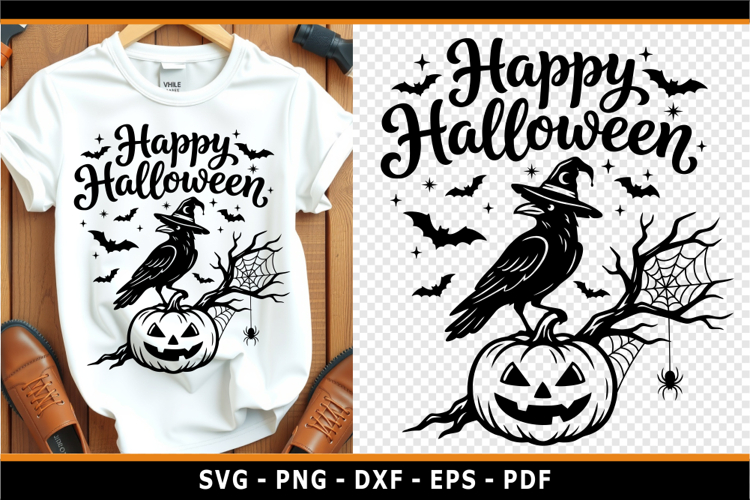 Happy Halloween sign, Crow SVG, Witch SVG, spooky, witchy
