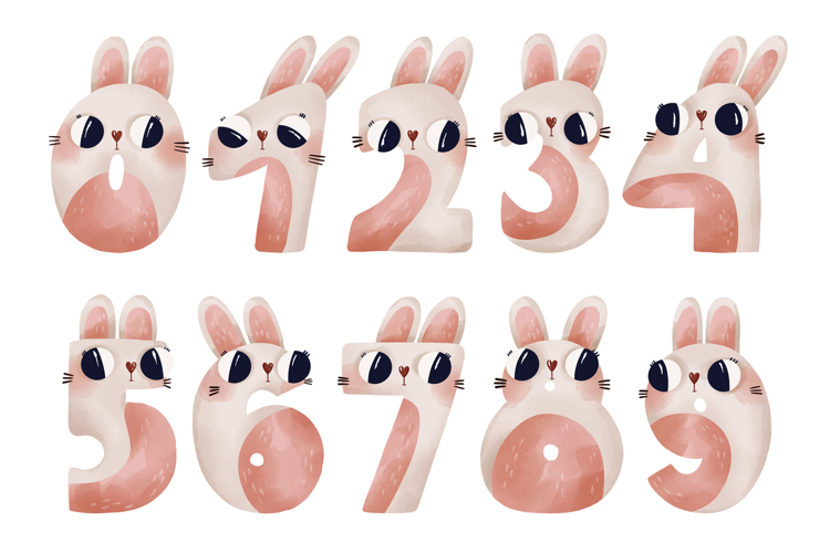 Bunny Numbers 0-9 Watercolor Clipart Set for Nursery