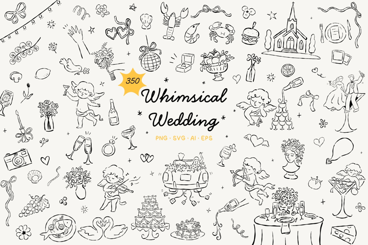 Hand Drawn Whimsical Wedding Clipart