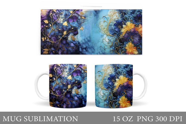 Flowers Mug Sublimation. Abstract Flowers Mug Wrap Design