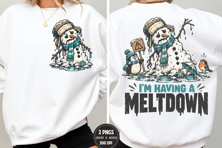 Melting Snowman Front Back PNG, Funny Snowman Front Back Shi example image 1