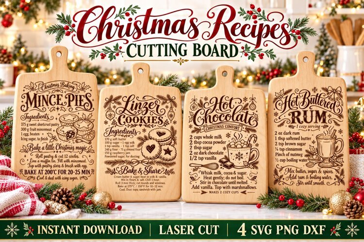 Christmas Recipe Cutting Board SVG PNG DXF, Holiday Baking example image 1