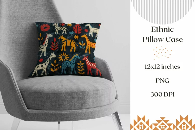 Ethnic Pillow Case Design, Colorful Animals Pillowcase PNG