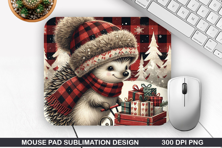 Hedgehog Mouse Pad Sublimation, Christmas Mouse Pad PNG