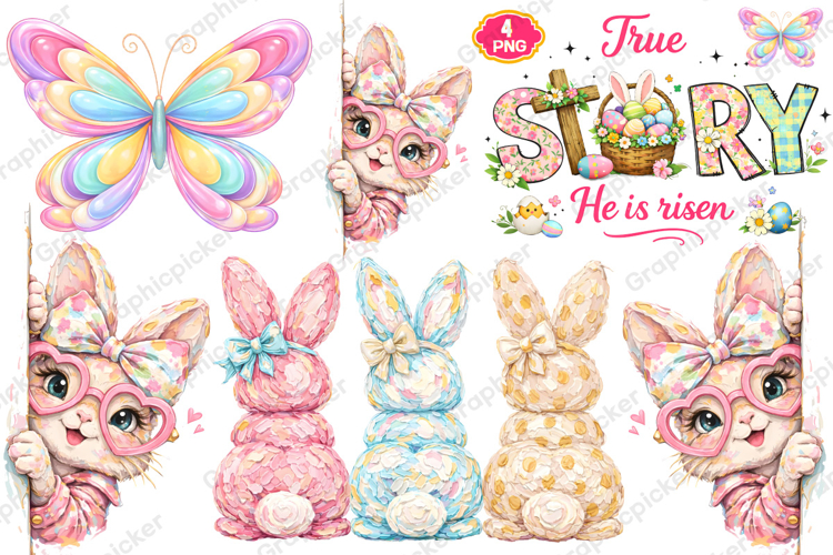 Bunny Coquette Bow PNG, Brushstroke bunny easter PNG, Bunny