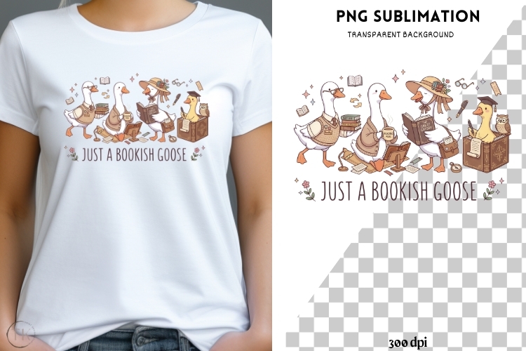 Bookish goose png design for T-shirts