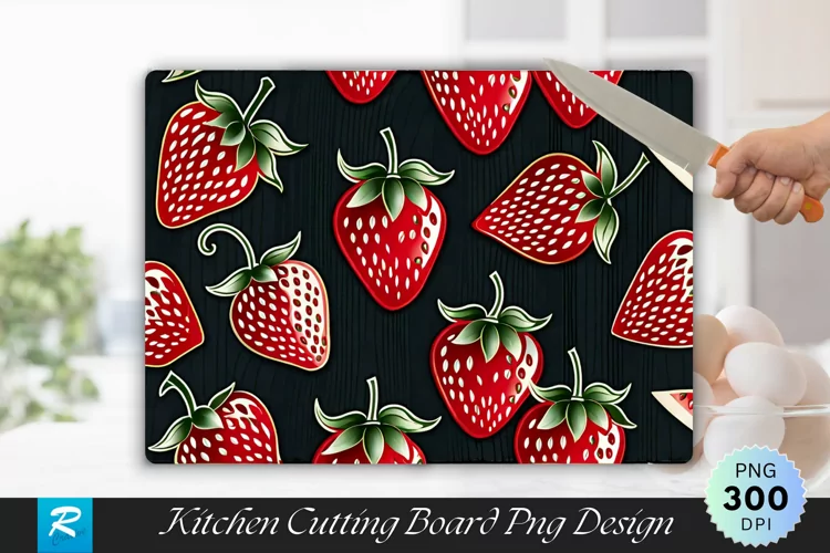 Strawberry Pattern Cutting Board Sublimation Design