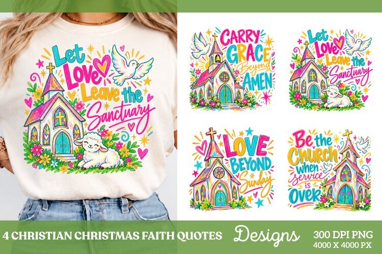 4 Christian Christmas Shirt Designs, 4 Nativity Faith Quote example image 1
