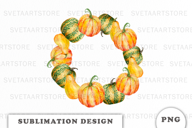 Watercolor Autumn Pumpkins Wreath png