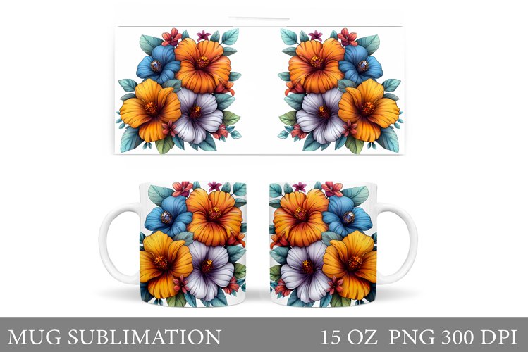 Flowers Mug Sublimation. Floral Mug Wrap Design example image 1