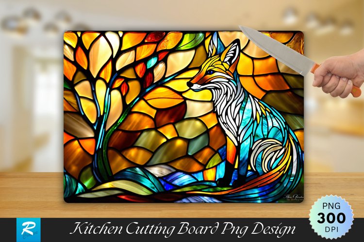 The fox Stained Cutting Board Sublimation Design example image 1